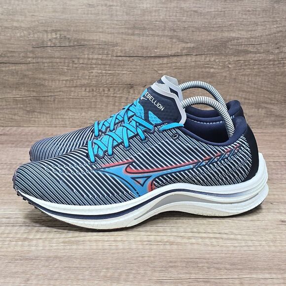 Mizuno Wave Rebellion Women's Size 9.5 Navy Blue White Running Shoes (J1GD211728 - Picture 3 of 9